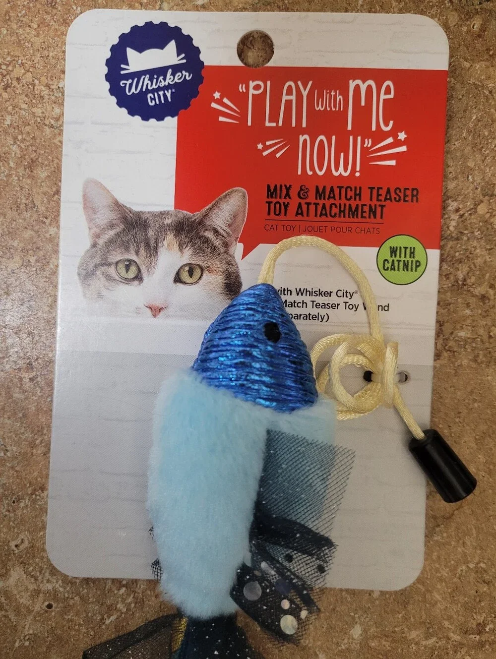 Whisker City Blue Cat Teaser Toy with Dangling Ribbons